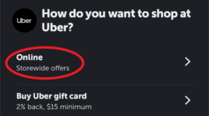 「Online」か「Buy Uber gift card」か