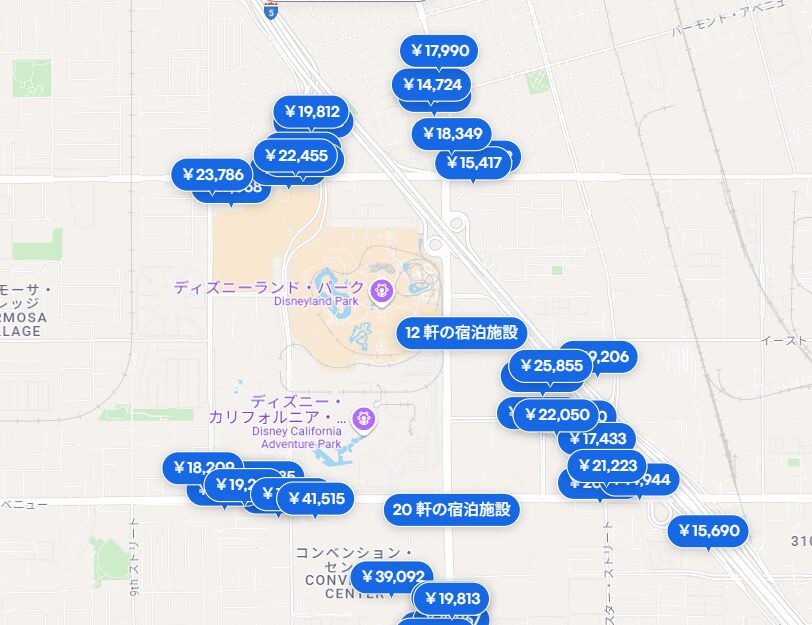 ホテルの地図検索