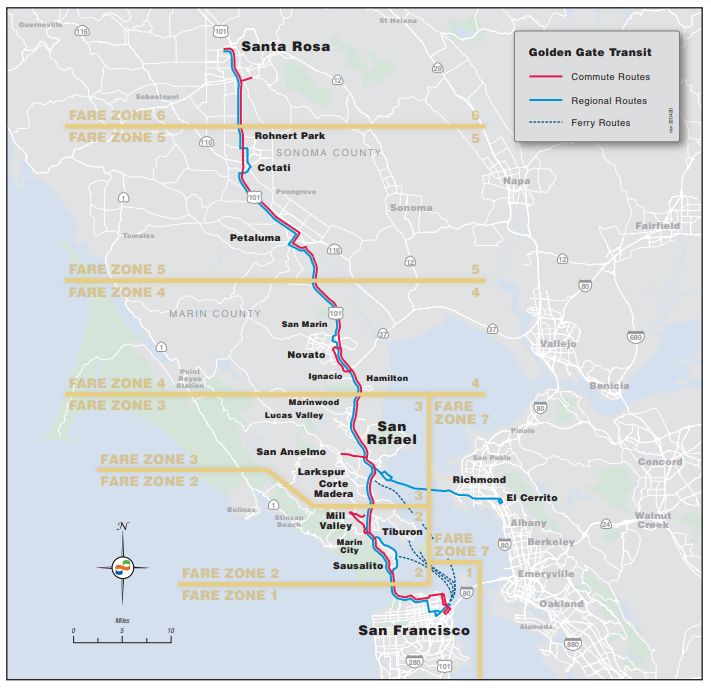 Golden Gate Transitの路線図